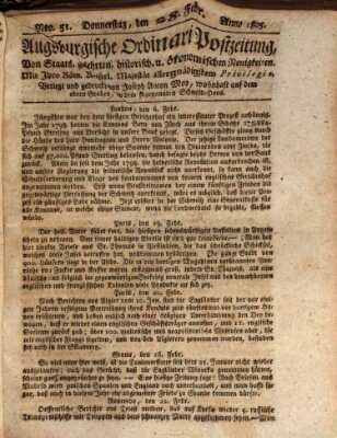 Augsburgische Ordinari Postzeitung von Staats-, gelehrten, historisch- u. ökonomischen Neuigkeiten (Augsburger Postzeitung) Donnerstag 28. Februar 1805