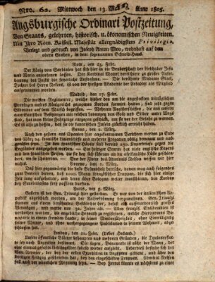 Augsburgische Ordinari Postzeitung von Staats-, gelehrten, historisch- u. ökonomischen Neuigkeiten (Augsburger Postzeitung) Mittwoch 13. März 1805