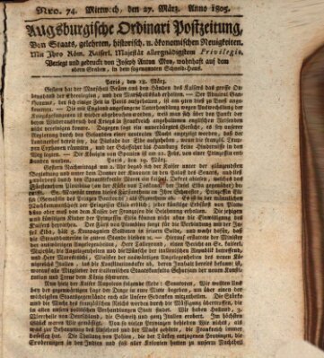 Augsburgische Ordinari Postzeitung von Staats-, gelehrten, historisch- u. ökonomischen Neuigkeiten (Augsburger Postzeitung) Mittwoch 27. März 1805