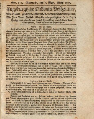 Augsburgische Ordinari Postzeitung von Staats-, gelehrten, historisch- u. ökonomischen Neuigkeiten (Augsburger Postzeitung) Mittwoch 8. Mai 1805