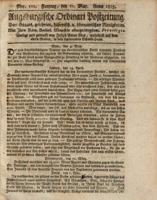 Augsburgische Ordinari Postzeitung von Staats-, gelehrten, historisch- u. ökonomischen Neuigkeiten (Augsburger Postzeitung) Freitag 10. Mai 1805