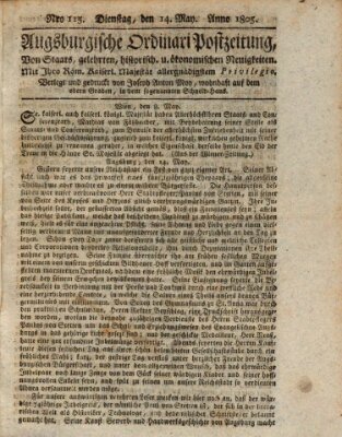 Augsburgische Ordinari Postzeitung von Staats-, gelehrten, historisch- u. ökonomischen Neuigkeiten (Augsburger Postzeitung) Dienstag 14. Mai 1805