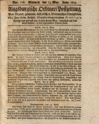 Augsburgische Ordinari Postzeitung von Staats-, gelehrten, historisch- u. ökonomischen Neuigkeiten (Augsburger Postzeitung) Mittwoch 15. Mai 1805