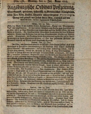 Augsburgische Ordinari Postzeitung von Staats-, gelehrten, historisch- u. ökonomischen Neuigkeiten (Augsburger Postzeitung) Montag 1. Juli 1805