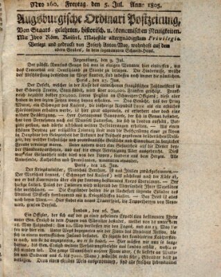 Augsburgische Ordinari Postzeitung von Staats-, gelehrten, historisch- u. ökonomischen Neuigkeiten (Augsburger Postzeitung) Freitag 5. Juli 1805