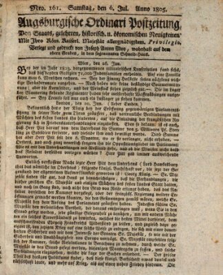 Augsburgische Ordinari Postzeitung von Staats-, gelehrten, historisch- u. ökonomischen Neuigkeiten (Augsburger Postzeitung) Samstag 6. Juli 1805