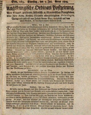 Augsburgische Ordinari Postzeitung von Staats-, gelehrten, historisch- u. ökonomischen Neuigkeiten (Augsburger Postzeitung) Dienstag 9. Juli 1805