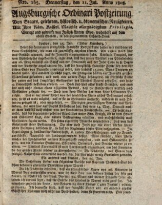 Augsburgische Ordinari Postzeitung von Staats-, gelehrten, historisch- u. ökonomischen Neuigkeiten (Augsburger Postzeitung) Donnerstag 11. Juli 1805