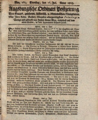 Augsburgische Ordinari Postzeitung von Staats-, gelehrten, historisch- u. ökonomischen Neuigkeiten (Augsburger Postzeitung) Dienstag 16. Juli 1805