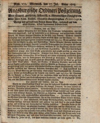 Augsburgische Ordinari Postzeitung von Staats-, gelehrten, historisch- u. ökonomischen Neuigkeiten (Augsburger Postzeitung) Mittwoch 17. Juli 1805