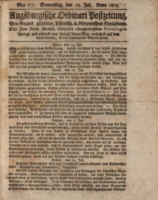 Augsburgische Ordinari Postzeitung von Staats-, gelehrten, historisch- u. ökonomischen Neuigkeiten (Augsburger Postzeitung) Donnerstag 25. Juli 1805