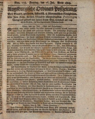 Augsburgische Ordinari Postzeitung von Staats-, gelehrten, historisch- u. ökonomischen Neuigkeiten (Augsburger Postzeitung) Freitag 26. Juli 1805