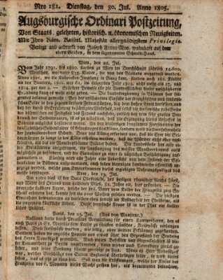 Augsburgische Ordinari Postzeitung von Staats-, gelehrten, historisch- u. ökonomischen Neuigkeiten (Augsburger Postzeitung) Dienstag 30. Juli 1805