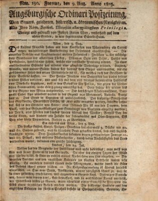 Augsburgische Ordinari Postzeitung von Staats-, gelehrten, historisch- u. ökonomischen Neuigkeiten (Augsburger Postzeitung) Freitag 9. August 1805