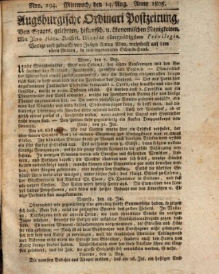 Augsburgische Ordinari Postzeitung von Staats-, gelehrten, historisch- u. ökonomischen Neuigkeiten (Augsburger Postzeitung) Mittwoch 14. August 1805