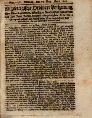 Augsburgische Ordinari Postzeitung von Staats-, gelehrten, historisch- u. ökonomischen Neuigkeiten (Augsburger Postzeitung) Montag 19. August 1805