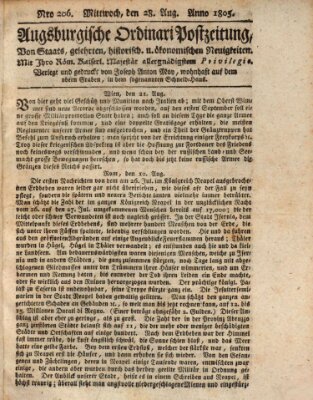 Augsburgische Ordinari Postzeitung von Staats-, gelehrten, historisch- u. ökonomischen Neuigkeiten (Augsburger Postzeitung) Mittwoch 28. August 1805