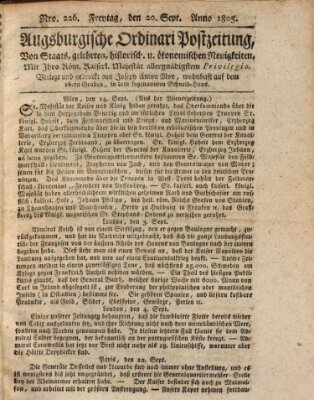 Augsburgische Ordinari Postzeitung von Staats-, gelehrten, historisch- u. ökonomischen Neuigkeiten (Augsburger Postzeitung) Freitag 20. September 1805