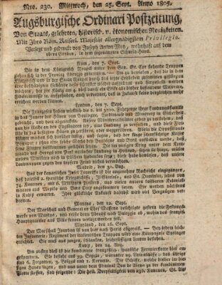 Augsburgische Ordinari Postzeitung von Staats-, gelehrten, historisch- u. ökonomischen Neuigkeiten (Augsburger Postzeitung) Mittwoch 25. September 1805