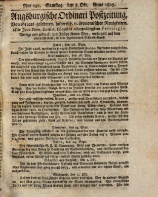 Augsburgische Ordinari Postzeitung von Staats-, gelehrten, historisch- u. ökonomischen Neuigkeiten (Augsburger Postzeitung) Samstag 5. Oktober 1805