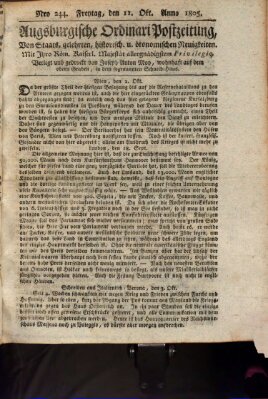 Augsburgische Ordinari Postzeitung von Staats-, gelehrten, historisch- u. ökonomischen Neuigkeiten (Augsburger Postzeitung) Freitag 11. Oktober 1805