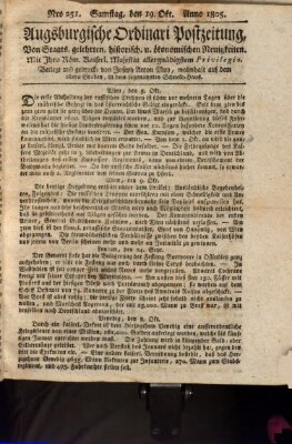 Augsburgische Ordinari Postzeitung von Staats-, gelehrten, historisch- u. ökonomischen Neuigkeiten (Augsburger Postzeitung) Samstag 19. Oktober 1805