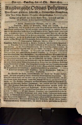 Augsburgische Ordinari Postzeitung von Staats-, gelehrten, historisch- u. ökonomischen Neuigkeiten (Augsburger Postzeitung) Samstag 26. Oktober 1805