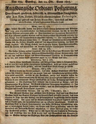 Augsburgische Ordinari Postzeitung von Staats-, gelehrten, historisch- u. ökonomischen Neuigkeiten (Augsburger Postzeitung) Dienstag 29. Oktober 1805