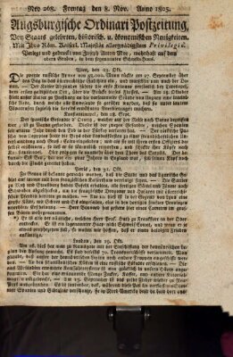 Augsburgische Ordinari Postzeitung von Staats-, gelehrten, historisch- u. ökonomischen Neuigkeiten (Augsburger Postzeitung) Freitag 8. November 1805