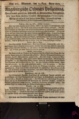 Augsburgische Ordinari Postzeitung von Staats-, gelehrten, historisch- u. ökonomischen Neuigkeiten (Augsburger Postzeitung) Mittwoch 13. November 1805