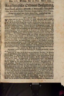 Augsburgische Ordinari Postzeitung von Staats-, gelehrten, historisch- u. ökonomischen Neuigkeiten (Augsburger Postzeitung) Montag 18. November 1805