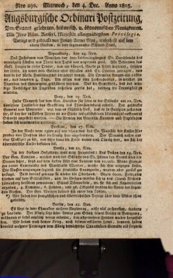 Augsburgische Ordinari Postzeitung von Staats-, gelehrten, historisch- u. ökonomischen Neuigkeiten (Augsburger Postzeitung) Mittwoch 4. Dezember 1805