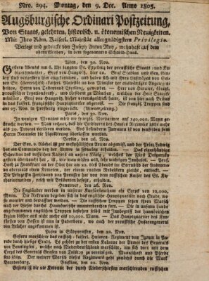 Augsburgische Ordinari Postzeitung von Staats-, gelehrten, historisch- u. ökonomischen Neuigkeiten (Augsburger Postzeitung) Montag 9. Dezember 1805