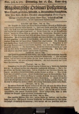 Augsburgische Ordinari Postzeitung von Staats-, gelehrten, historisch- u. ökonomischen Neuigkeiten (Augsburger Postzeitung) Donnerstag 26. Dezember 1805