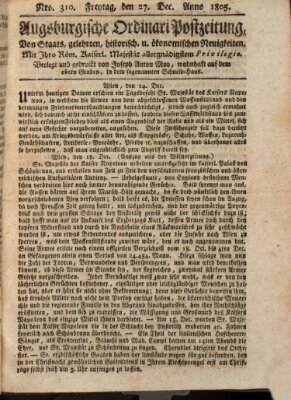 Augsburgische Ordinari Postzeitung von Staats-, gelehrten, historisch- u. ökonomischen Neuigkeiten (Augsburger Postzeitung) Freitag 27. Dezember 1805