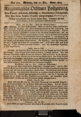 Augsburgische Ordinari Postzeitung von Staats-, gelehrten, historisch- u. ökonomischen Neuigkeiten (Augsburger Postzeitung) Montag 30. Dezember 1805