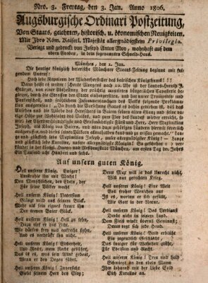 Augsburgische Ordinari Postzeitung von Staats-, gelehrten, historisch- u. ökonomischen Neuigkeiten (Augsburger Postzeitung) Freitag 3. Januar 1806