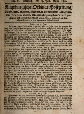 Augsburgische Ordinari Postzeitung von Staats-, gelehrten, historisch- u. ökonomischen Neuigkeiten (Augsburger Postzeitung) Montag 13. Januar 1806