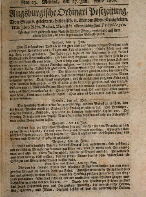 Augsburgische Ordinari Postzeitung von Staats-, gelehrten, historisch- u. ökonomischen Neuigkeiten (Augsburger Postzeitung) Montag 27. Januar 1806