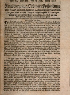 Augsburgische Ordinari Postzeitung von Staats-, gelehrten, historisch- u. ökonomischen Neuigkeiten (Augsburger Postzeitung) Dienstag 28. Januar 1806