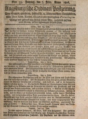 Augsburgische Ordinari Postzeitung von Staats-, gelehrten, historisch- u. ökonomischen Neuigkeiten (Augsburger Postzeitung) Freitag 7. Februar 1806