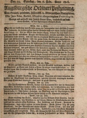 Augsburgische Ordinari Postzeitung von Staats-, gelehrten, historisch- u. ökonomischen Neuigkeiten (Augsburger Postzeitung) Samstag 8. Februar 1806