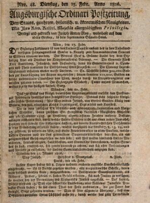 Augsburgische Ordinari Postzeitung von Staats-, gelehrten, historisch- u. ökonomischen Neuigkeiten (Augsburger Postzeitung) Dienstag 25. Februar 1806