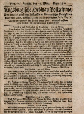 Augsburgische Ordinari Postzeitung von Staats-, gelehrten, historisch- u. ökonomischen Neuigkeiten (Augsburger Postzeitung) Freitag 28. März 1806