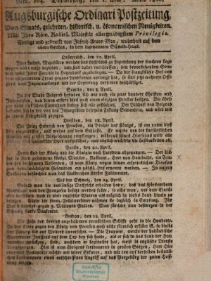 Augsburgische Ordinari Postzeitung von Staats-, gelehrten, historisch- u. ökonomischen Neuigkeiten (Augsburger Postzeitung) Donnerstag 1. Mai 1806