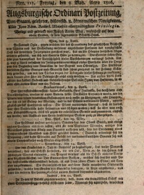 Augsburgische Ordinari Postzeitung von Staats-, gelehrten, historisch- u. ökonomischen Neuigkeiten (Augsburger Postzeitung) Freitag 9. Mai 1806