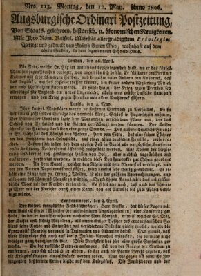 Augsburgische Ordinari Postzeitung von Staats-, gelehrten, historisch- u. ökonomischen Neuigkeiten (Augsburger Postzeitung) Montag 12. Mai 1806