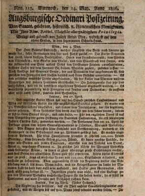 Augsburgische Ordinari Postzeitung von Staats-, gelehrten, historisch- u. ökonomischen Neuigkeiten (Augsburger Postzeitung) Mittwoch 14. Mai 1806