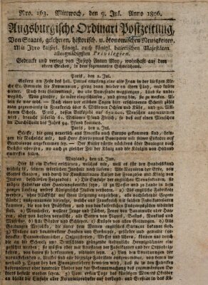 Augsburgische Ordinari Postzeitung von Staats-, gelehrten, historisch- u. ökonomischen Neuigkeiten (Augsburger Postzeitung) Mittwoch 9. Juli 1806