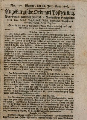 Augsburgische Ordinari Postzeitung von Staats-, gelehrten, historisch- u. ökonomischen Neuigkeiten (Augsburger Postzeitung) Montag 28. Juli 1806